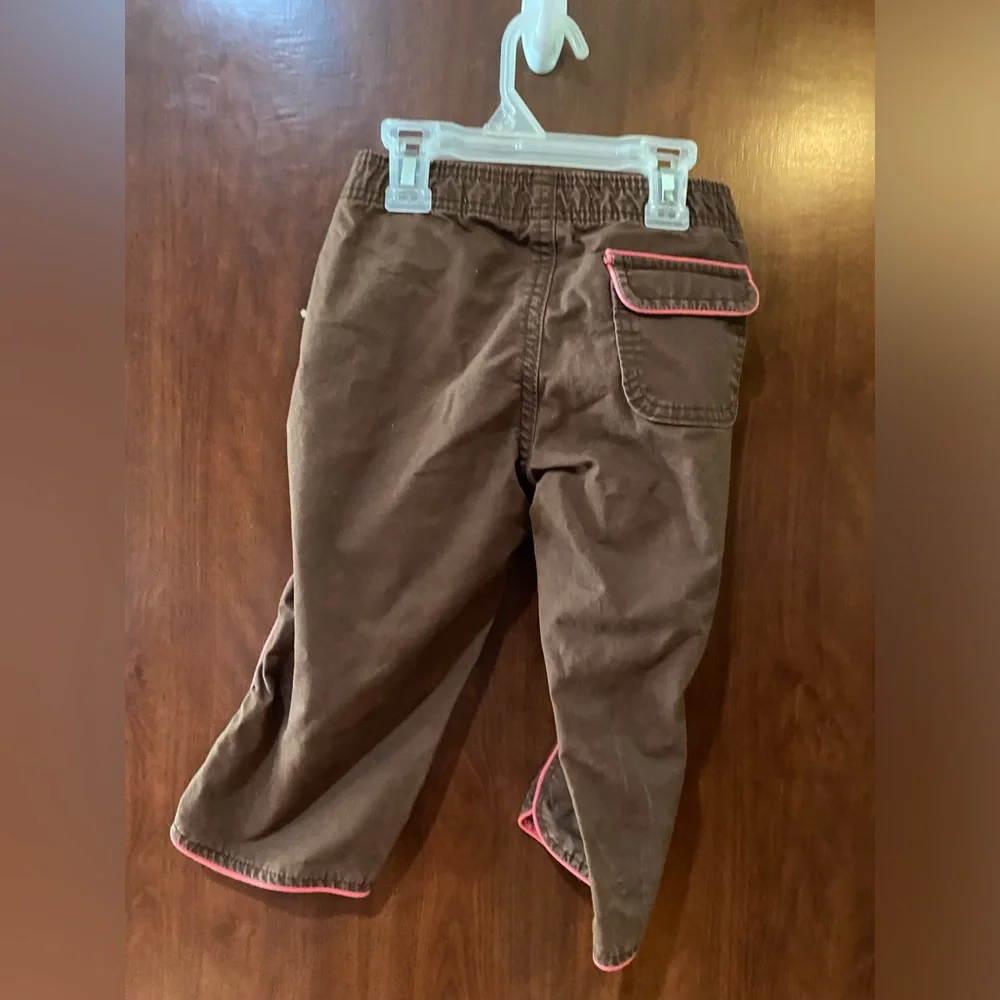Old Navy Brown Kids Casual Pants with Pink Trim and Floral Accent
